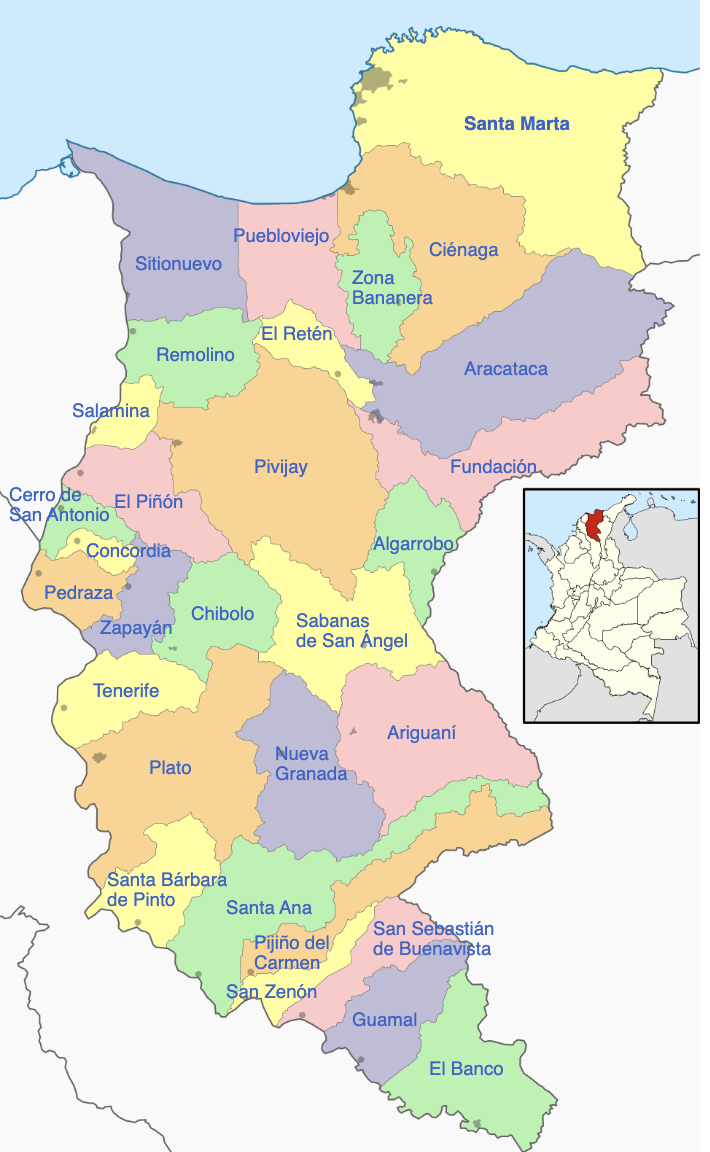 Mapa de los municipios del Magdalena con la calificación de sus alcaldes 2024-2025