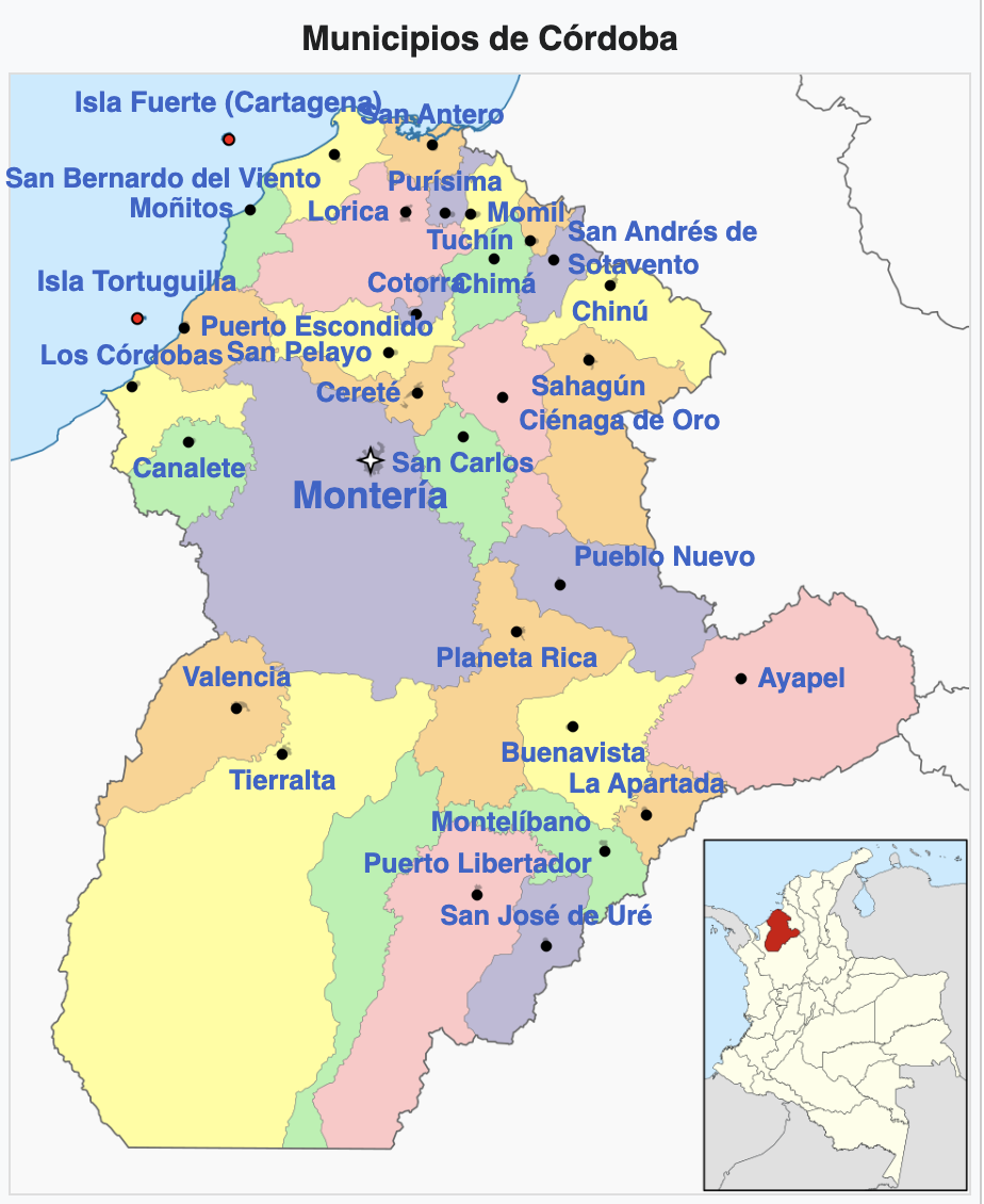 Mapa de los municipios de Córdoba