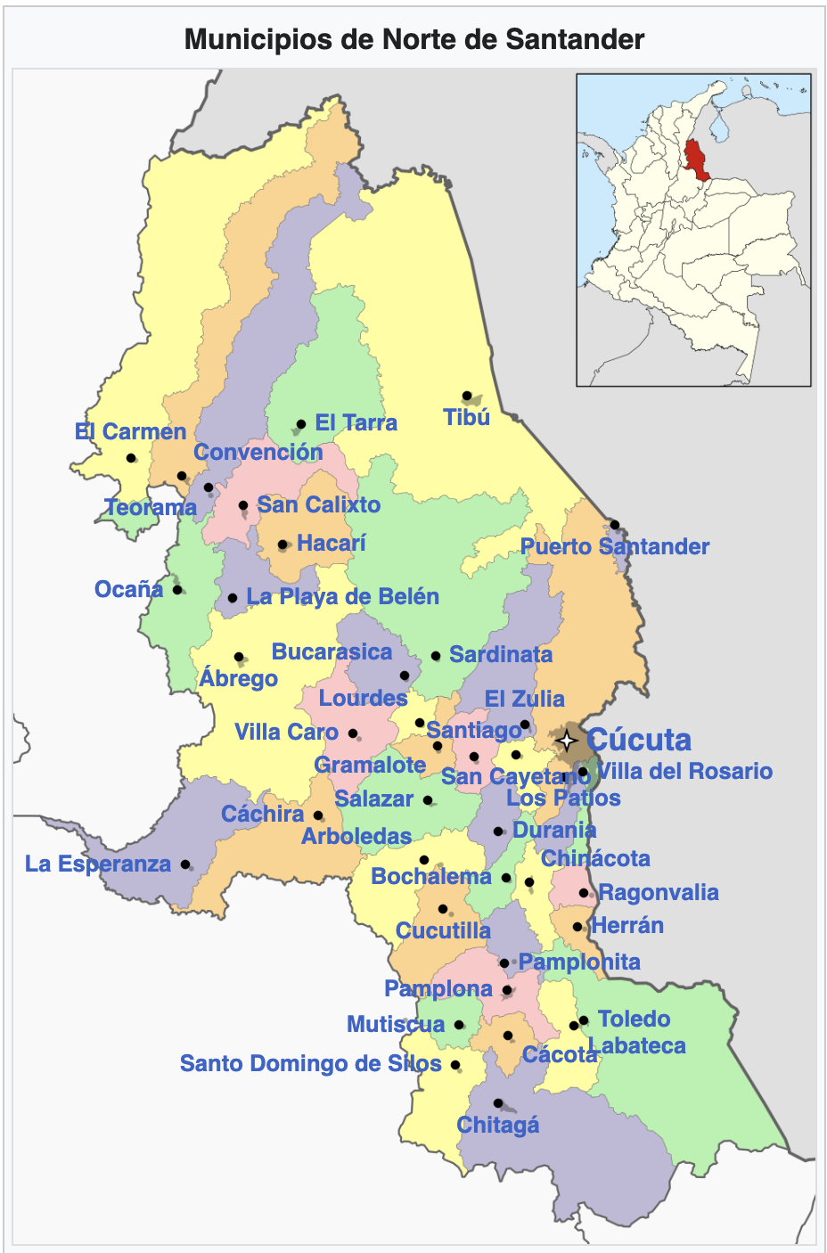Mapa de los municipios de Norte de Santander